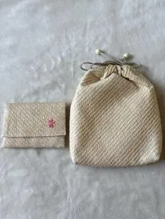 【新品・未使用品】ハンドメイドドローストリングポーチ　ティッシュケース２点セット
