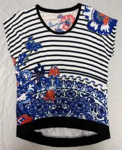 Desigual ボーダー 花柄 半袖カットソー クルーネックのサムネイル
