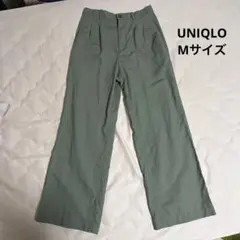 UNIQLO リネンブレンドタックワイドパンツ M オリーブ