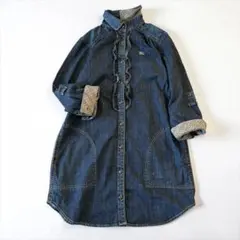 バーバリーブルーレーベル デニム シャツワンピース フリル チェック 