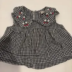 プティマイン　ギンガムチェックブラウス　サイズ80 いちご刺繍