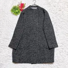 美品 【ジャンニロジュディチェ】 ノーカラーコート ツイード風 （L） 裏地あり