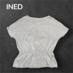 【イネド】 ブラウス 半袖 ホワイト ウエストゴム 薄手 レディース 9