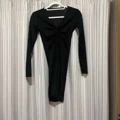 ブラック ドレープデザイン ワンピース ドレス