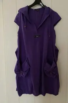 D&G フード付き ノースリーブ パーカーワンピース　パープル　XXL