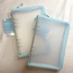 ダイソー 6リングファイル ジッパー付 A5 ブルー 2点セット シール収納