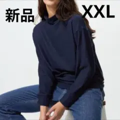 ユニクロ ソフトニットフリースモックネックT ネイビー XXL 新品