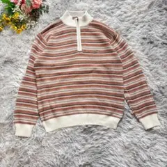 クロコダイル　ハーフジップセーター　ニット　メンズ　【L】　ブラウン　ボーダー柄