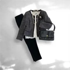 【卒業式 入学式 ママスーツ】ツイードジャケット3点セット　セレモニー　Lサイズ