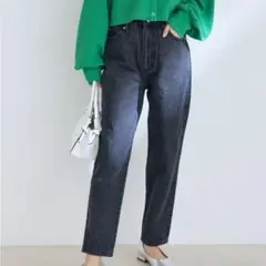 vis à vis ウェストギャザーテーパード ブラックデニムSS