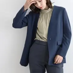 INDIVI(インディヴィ)ストレッチ ノーカラージャケット