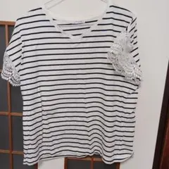 【最終値下げ】綿100 CINEMA CLUB ボーダー レース付きTシャツのサムネイル