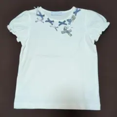 120★タルティーヌエショコラ★パフ袖！リボン＆チャーム付きＴシャツ★白