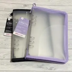 新品 6 リング ファイル パープル 紫 ブラック 黒 ダイソー シール帳