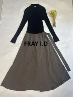【値下げ】FRAY I.D ラップスカートコンビワンピース ブラック