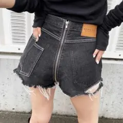 SPIRAL GIRL フルジップデニムショートパンツ　ブラック　M