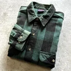 良配色90s DAKOTA ブロックチェック ネルシャツ グリーン ブラック Lのサムネイル