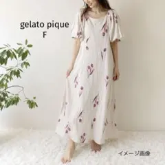 ジェラートピケ チューリップ柄 パフスリーブ ロングワンピース F ピンク 花柄のサムネイル
