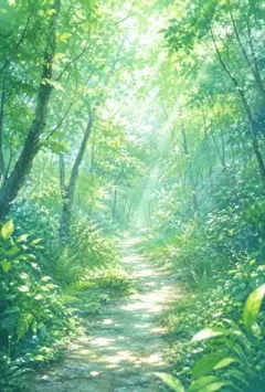 夏　森林浴　森林　森　ヒーリング　風景画　緑　リラックス　イラスト　C100