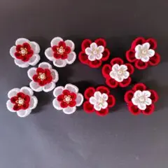 つまみ細工パーツ　一重丸つまみ二段のお花 ちりめん