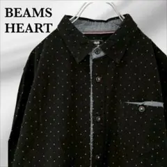 『ビームスハート』カジュアル シャツ【L】ダーク グレー ドット 水玉 ボタン