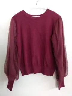 ロペピクニック チュール袖 ニット プルオーバー ボルドー サイズ38