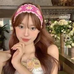 かぎ針編み バブーシュカ ピンク 韓国 ヘアバンド クロシェ 花柄
