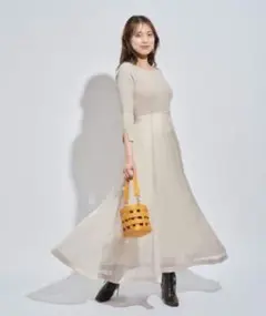 Mystrada ベージュ ニット シフォン ロングワンピース