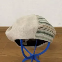 ストライプ ベージュベレー帽