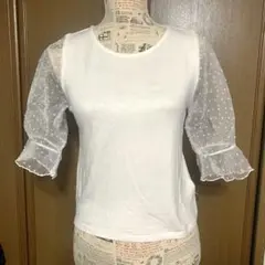 LOWRYSFARM パフスリーブ カットソー レディース ホワイト シースルー