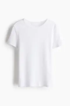 H&M クルーネック 半袖リブTシャツ ホワイト 白 Lサイズのサムネイル