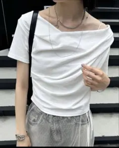 オフショルダー ドレープ 半袖Tシャツ グレーのサムネイル