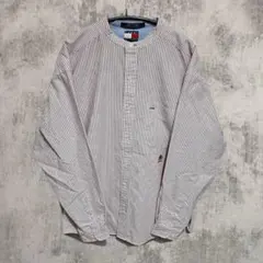 80s-90sTOMMY HILFIGER バンドカラーシャツ 刺しゅうロゴ