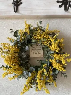 【直径約23㎝】ミモザとユーカリの春色リース・:*+..:+