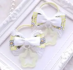SALE(325) 春 ゆめかわ 蓄光 ヘアゴム♡ ハンドメイド リボン 黄 白