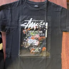 STUSSY ブラック Tシャツ フラワーグラフィック