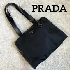 PRADA プラダ 黒 三角ロゴ 白タグ パテントレザー トートバッグ ポコノ