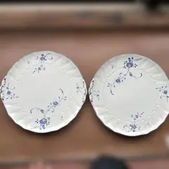 青い花柄のラウンドプレート 2枚セット