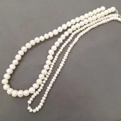 天然石　淡水パール　ホワイト系 約8㎜&4㎜　2連セット　113