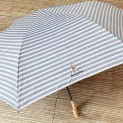 Aquascutum 晴雨兼用UV折りたたみ傘 ベア　くま　刺繍　ボーダー柄のサムネイル