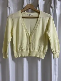 【美品】PROPORTION ビジュー装飾ショートカーディガン レモン色