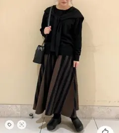 sm2 コットンリネンタックフレアスカート　ブラウン　サマンサモスモス