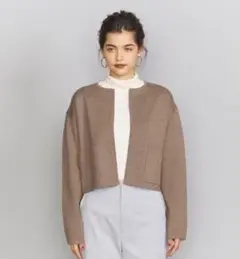 BEAUTY&YOUTHダブルフェイスノーカラーショートカーディガン 丸首クルー