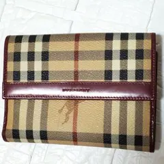 バーバリー 長財布 ベージュ ブラウン ノバチェック がま口 ホースロゴ