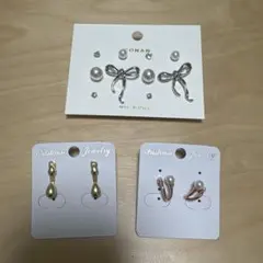 リボンとパールのピアスセット