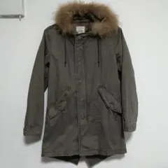 BACKNUMBER　カーキ色 チャイニーズラクーンフード付きモッズコート