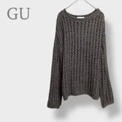 【GU ジーユー】メッシュセーター　ニット　長袖　サイドスリット　ブラウン　M