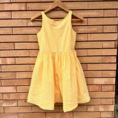 黄色 チェック柄 ノースリーブワンピース