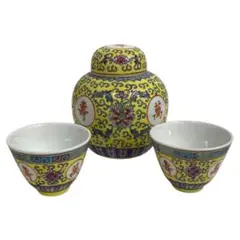 中国　景徳鎮　茶壺　湯呑み2客セット　25ウ202