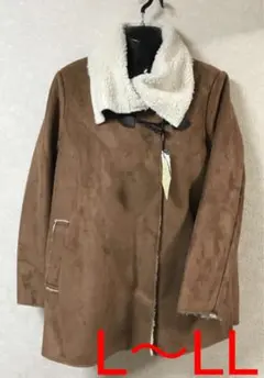 新品タグ付⌘コート L〜LLフェイク ムートン 内ボア アシメ 衿 長袖 秋冬